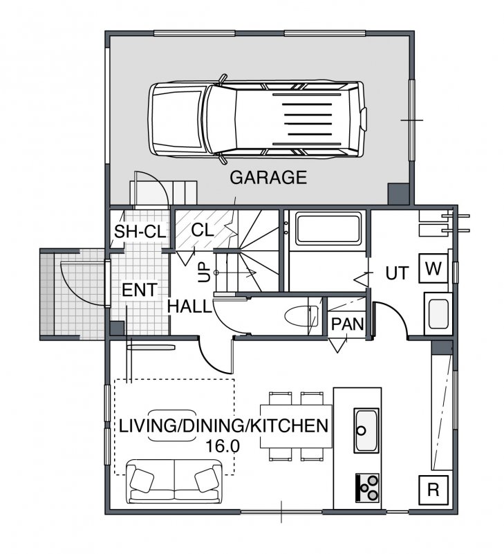 【公開終了】北郷のガレージハウス【COMPLETE PLAN】の1F間取り図