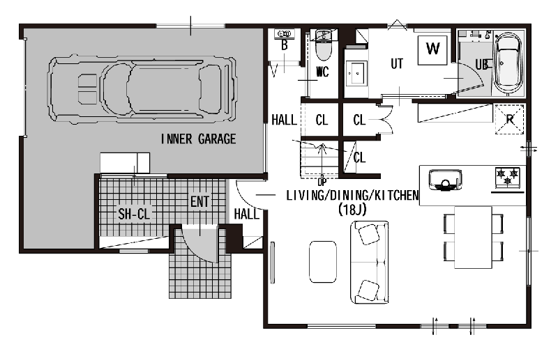 【公開終了】手稲区明日風のガレージハウスの1F間取り図