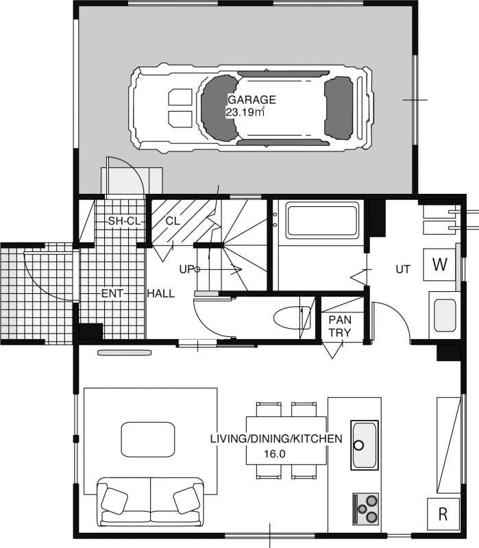 【公開終了】篠路ガレージハウスの1F間取り図