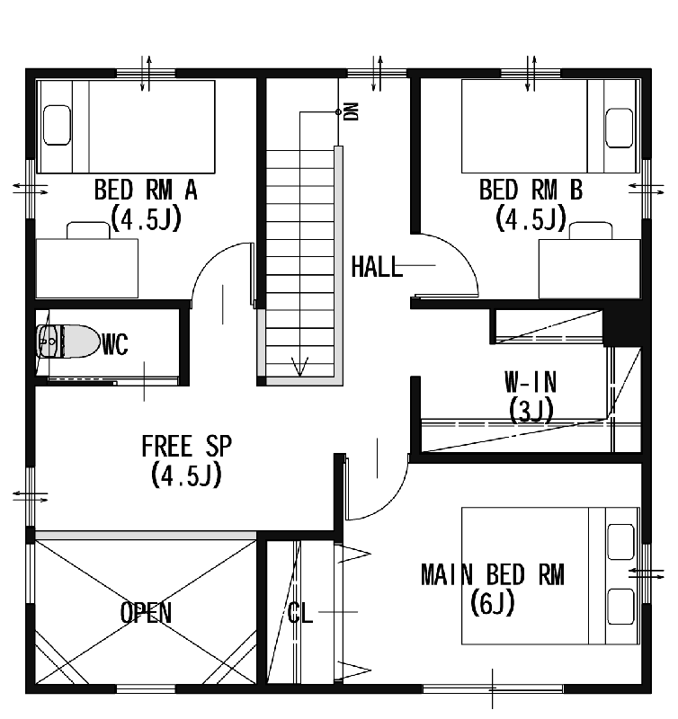 【公開終了】広々土間と吹き抜けがある北丘珠の家の2F間取り図